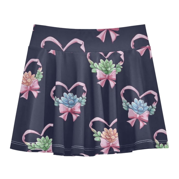 Girls' Skorts Elastic Waist Skorts with Inner Shorts Athletic Workout Shorts Skirts Heart Shape Succulents Pattern Small