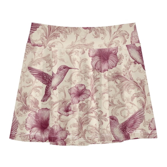 Girls' Skorts Elastic Waist Skorts with Inner Shorts Athletic Workout Shorts Skirts Hummingbird and Hibiscus Pattern X-Small