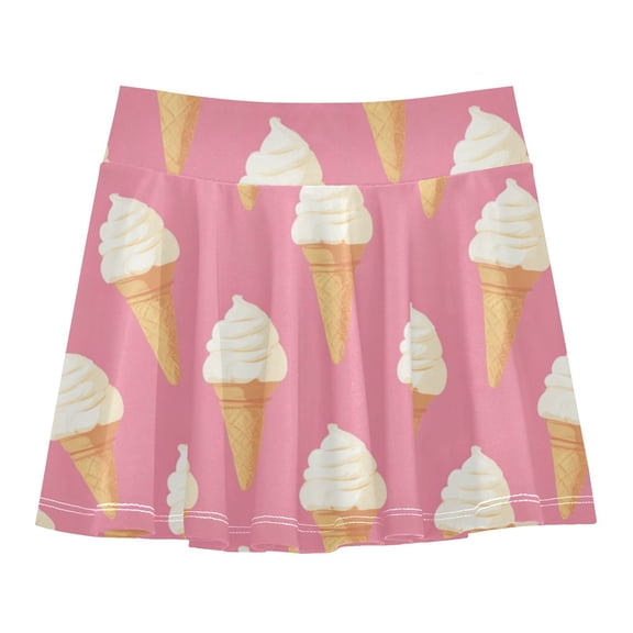 Girls' Skorts Elastic Waist Skorts with Inner Shorts Athletic Workout Shorts Skirts Ice Cream Pattern Small