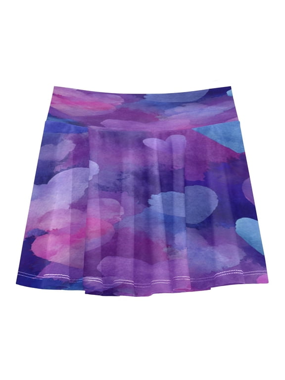 Girls' Skorts Elastic Waist Skorts with Inner Shorts Athletic Workout Shorts Skirts Indigo and Violet Hearts Small
