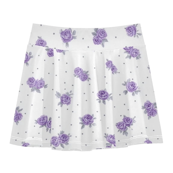Girls' Skorts Elastic Waist Skorts with Inner Shorts Athletic Workout Shorts Skirts Lavender Roses Pattern X-Small