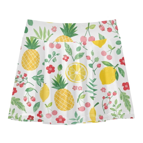 Girls' Skorts Elastic Waist Skorts with Inner Shorts Athletic Workout Shorts Skirts Lemon and Pineapple Patterns X-Small