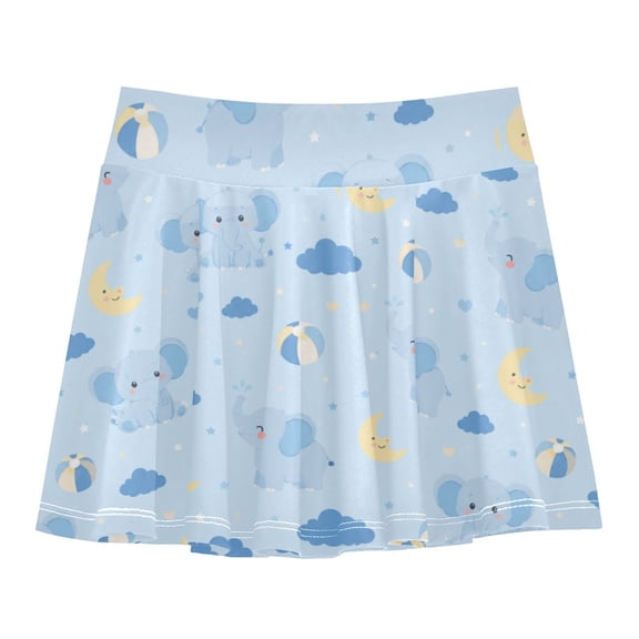 Girls' Skorts Elastic Waist Skorts with Inner Shorts Athletic Workout Shorts Skirts Light Blue Small Elephant Pattern X-Small