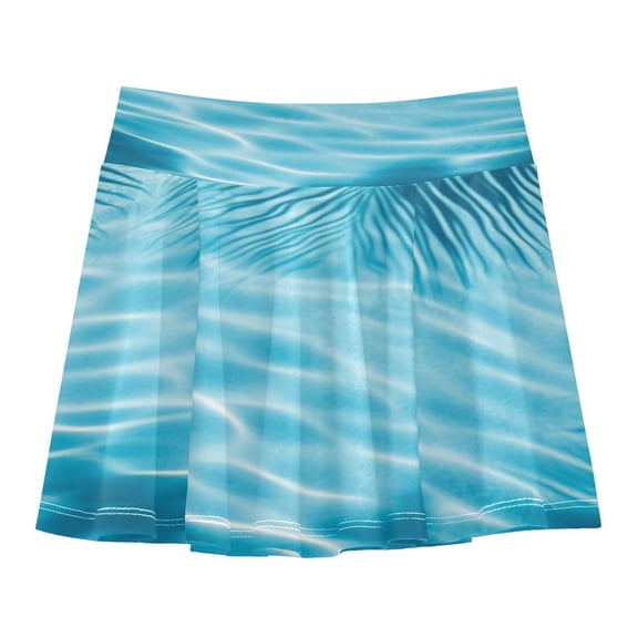 Girls' Skorts Elastic Waist Skorts with Inner Shorts Athletic Workout Shorts Skirts Light Blue Water Ripples Small