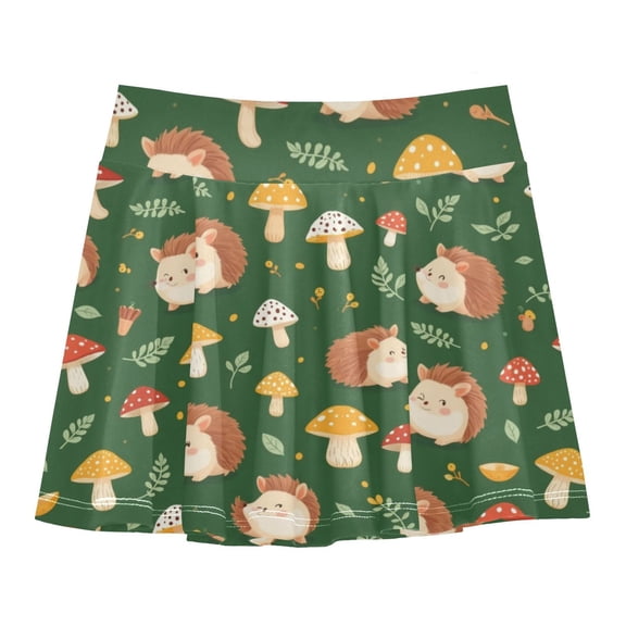 Girls' Skorts Elastic Waist Skorts with Inner Shorts Athletic Workout Shorts Skirts Light Brown Hedgehog Design X-Small