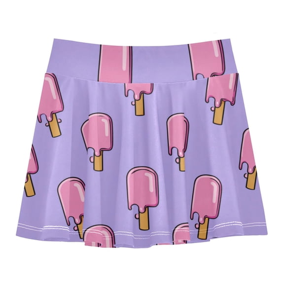 Girls' Skorts Elastic Waist Skorts with Inner Shorts Athletic Workout Shorts Skirts Melting Ice Popsicle Pattern Small