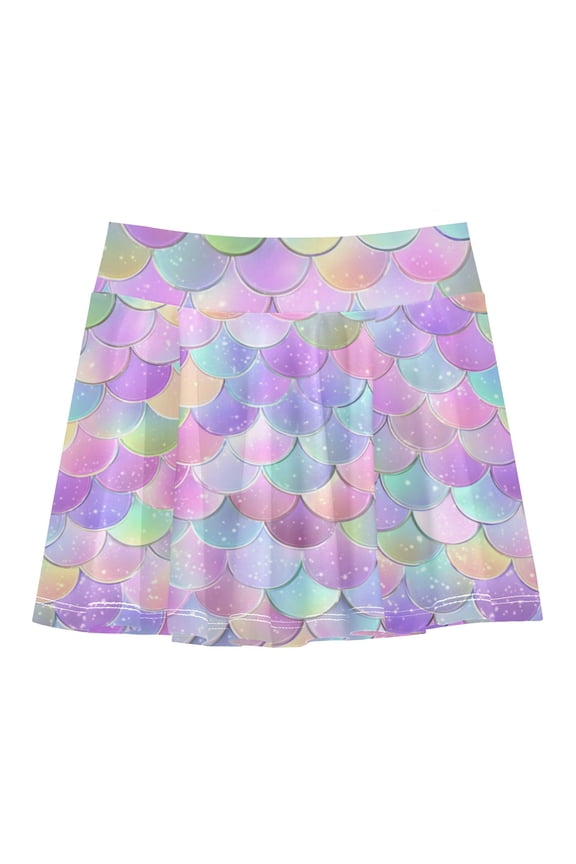 Girls' Skorts Elastic Waist Skorts with Inner Shorts Athletic Workout Shorts Skirts Mermaid Scale Pattern Medium