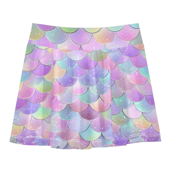 Girls' Skorts Elastic Waist Skorts with Inner Shorts Athletic Workout Shorts Skirts Mermaid Scale Pattern X-Large