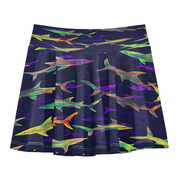 Girls' Skorts Elastic Waist Skorts with Inner Shorts Athletic Workout Shorts Skirts Neon Colors Sharks Small