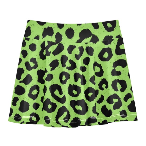 Girls' Skorts Elastic Waist Skorts with Inner Shorts Athletic Workout Shorts Skirts Neon Green Leopard Print Small