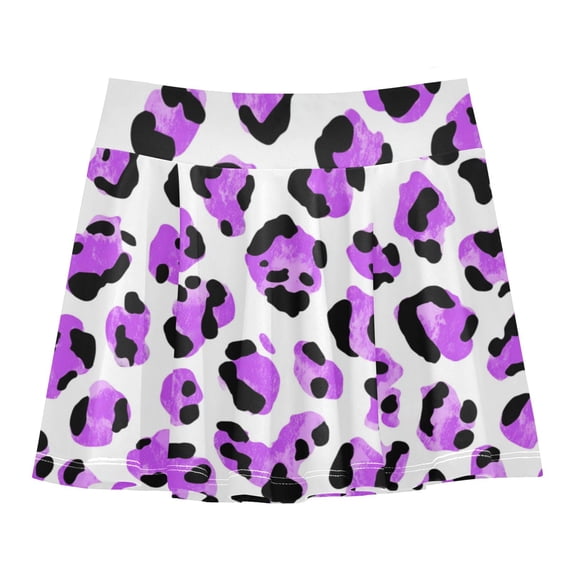 Girls' Skorts Elastic Waist Skorts with Inner Shorts Athletic Workout Shorts Skirts Neon Purple Leopard Print Small