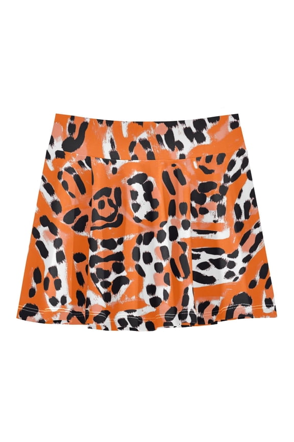 Girls' Skorts Elastic Waist Skorts with Inner Shorts Athletic Workout Shorts Skirts Orange Leopard Print Large
