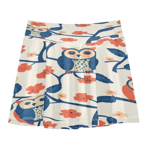 Girls' Skorts Elastic Waist Skorts with Inner Shorts Athletic Workout Shorts Skirts Owl on the Branch Small