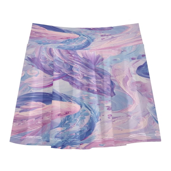 Girls' Skorts Elastic Waist Skorts with Inner Shorts Athletic Workout Shorts Skirts Pale Pink Marine Creatures Small