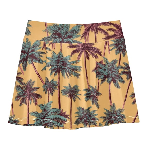 Girls' Skorts Elastic Waist Skorts with Inner Shorts Athletic Workout Shorts Skirts Palm Trees Pattern Small