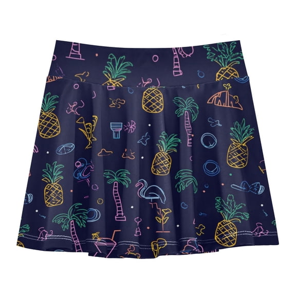 Girls' Skorts Elastic Waist Skorts with Inner Shorts Athletic Workout Shorts Skirts Palm Trees and Pineapples Pattern X-Large