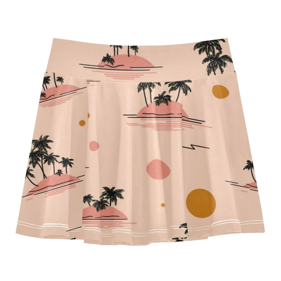 Girls' Skorts Elastic Waist Skorts with Inner Shorts Athletic Workout Shorts Skirts Palm Trees and Suns Pattern Small