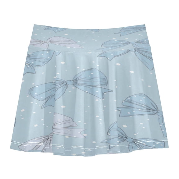 Girls' Skorts Elastic Waist Skorts with Inner Shorts Athletic Workout Shorts Skirts Pastel Blue Bows and Dots Small