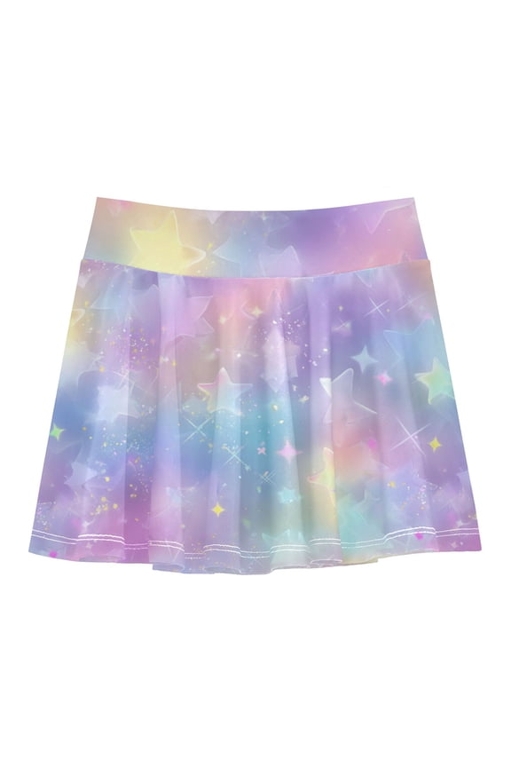 Girls' Skorts Elastic Waist Skorts with Inner Shorts Athletic Workout Shorts Skirts Pastel Colors Stars Pattern Small