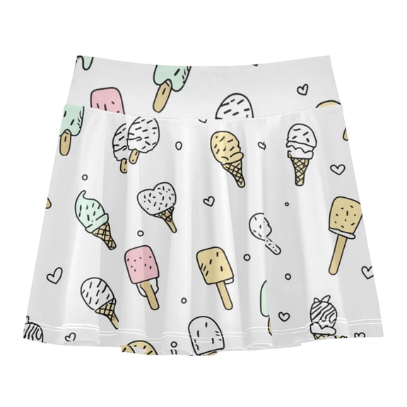 Girls' Skorts Elastic Waist Skorts with Inner Shorts Athletic Workout Shorts Skirts Pastel Ice Cream Pattern Small