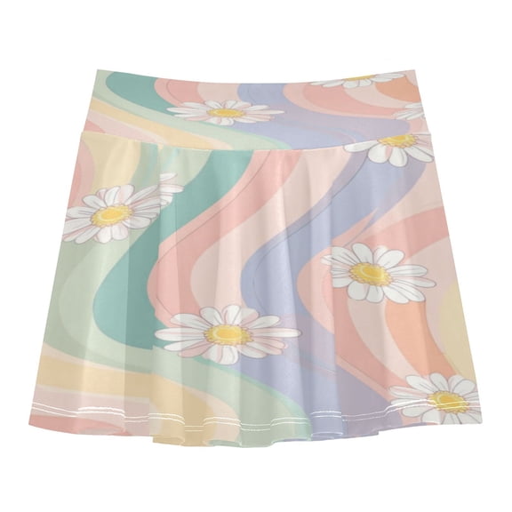 Girls' Skorts Elastic Waist Skorts with Inner Shorts Athletic Workout Shorts Skirts Pastel Rainbow Colors Pattern Small