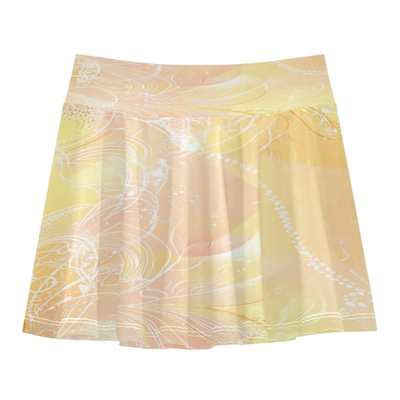 Girls' Skorts Elastic Waist Skorts with Inner Shorts Athletic Workout Shorts Skirts Pastel Yellow Floral Elements Small