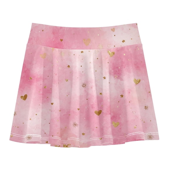 Girls' Skorts Elastic Waist Skorts with Inner Shorts Athletic Workout Shorts Skirts Pink Background with Hearts Small