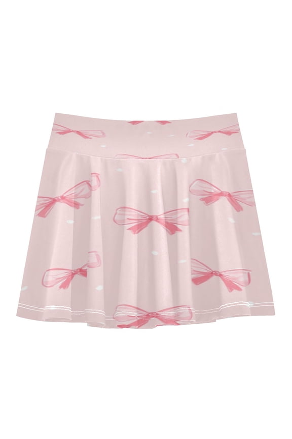 Girls' Skorts Elastic Waist Skorts with Inner Shorts Athletic Workout Shorts Skirts Pink Bow Pattern Medium