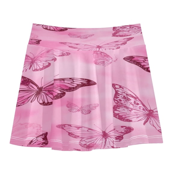 Girls' Skorts Elastic Waist Skorts with Inner Shorts Athletic Workout Shorts Skirts Pink Butterfly Pattern Small