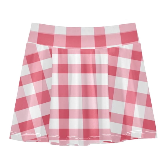 Girls' Skorts Elastic Waist Skorts with Inner Shorts Athletic Workout Shorts Skirts Pink Checkered Pattern X-Small