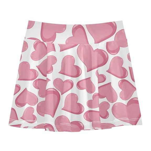 Girls' Skorts Elastic Waist Skorts with Inner Shorts Athletic Workout Shorts Skirts Pink Hearts Pattern Small