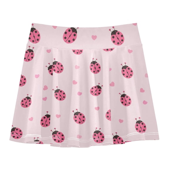 Girls' Skorts Elastic Waist Skorts with Inner Shorts Athletic Workout Shorts Skirts Pink Ladybug Pattern X-Small