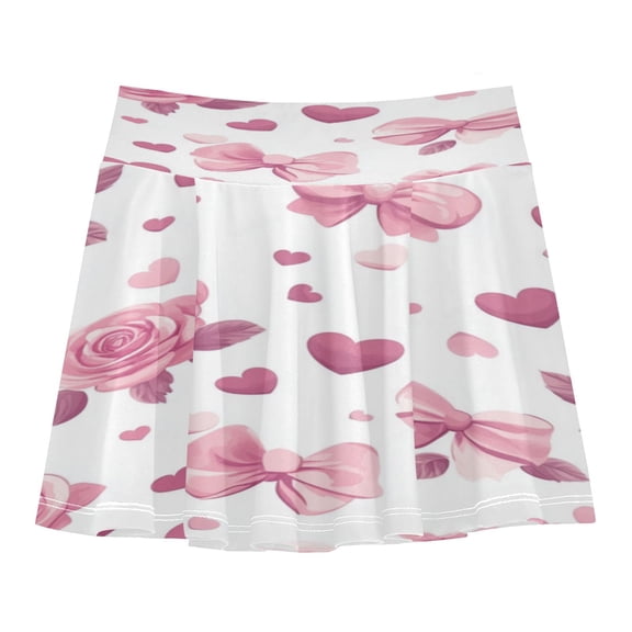 Girls' Skorts Elastic Waist Skorts with Inner Shorts Athletic Workout Shorts Skirts Pink Roses and Bows Small