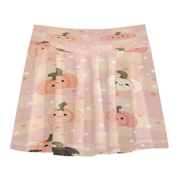 Girls' Skorts Elastic Waist Skorts with Inner Shorts Athletic Workout Shorts Skirts Pink and Peach Halloween Pattern Small