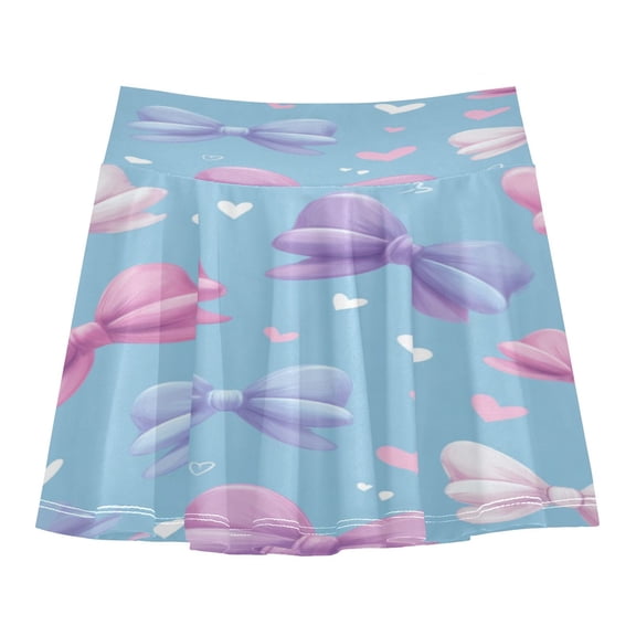 Girls' Skorts Elastic Waist Skorts with Inner Shorts Athletic Workout Shorts Skirts Pink and Purple Bows Small
