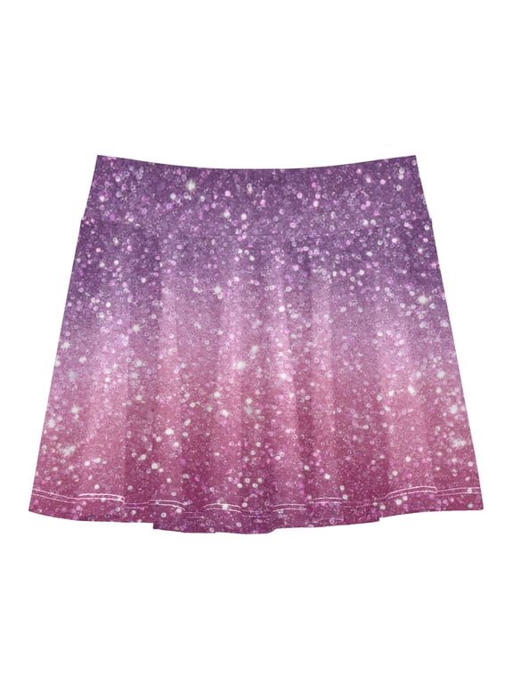 Girls' Skorts Elastic Waist Skorts with Inner Shorts Athletic Workout Shorts Skirts Pink and Purple Glitter Pattern Small