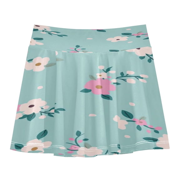 Girls' Skorts Elastic Waist Skorts with Inner Shorts Athletic Workout Shorts Skirts Pink and Teal Floral Pattern Small