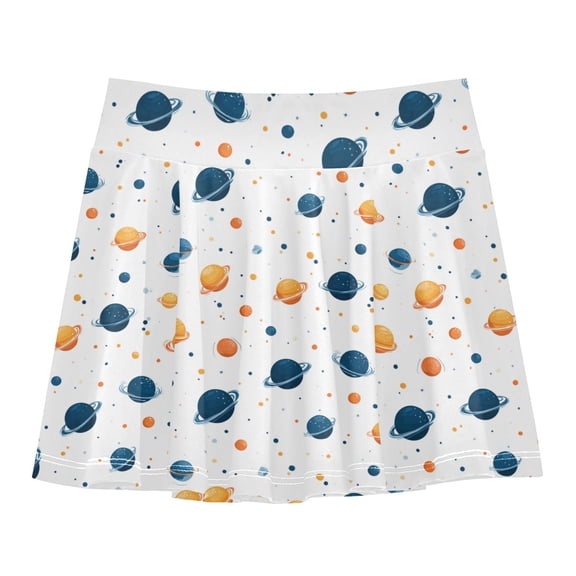 Girls' Skorts Elastic Waist Skorts with Inner Shorts Athletic Workout Shorts Skirts Planets with Rings Pattern X-Small