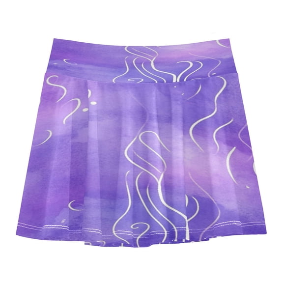 Girls' Skorts Elastic Waist Skorts with Inner Shorts Athletic Workout Shorts Skirts Purple Background with White Line Small