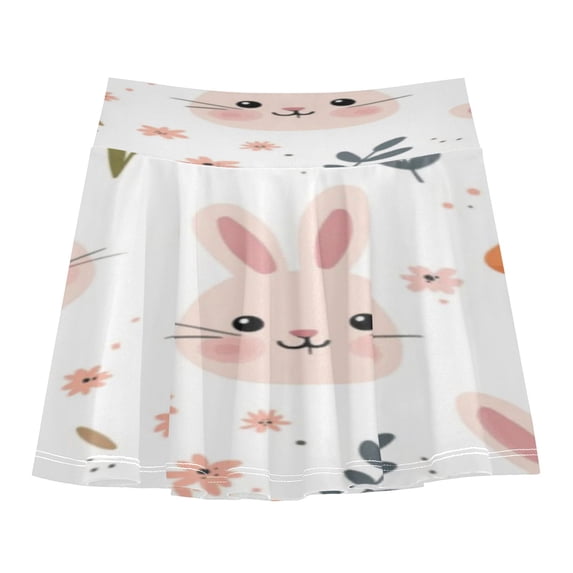 Girls' Skorts Elastic Waist Skorts with Inner Shorts Athletic Workout Shorts Skirts Rabbit Face and Carrots X-Small