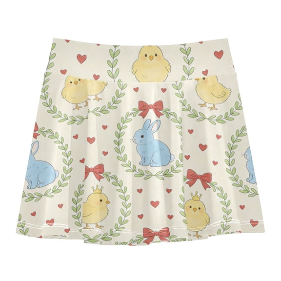 Girls' Skorts Elastic Waist Skorts with Inner Shorts Athletic Workout Shorts Skirts Rabbit and Chicks in Wreath X-Large