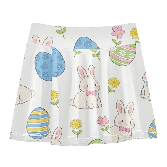 Girls' Skorts Elastic Waist Skorts with Inner Shorts Athletic Workout Shorts Skirts Rabbit and Daisy Pattern X-Large