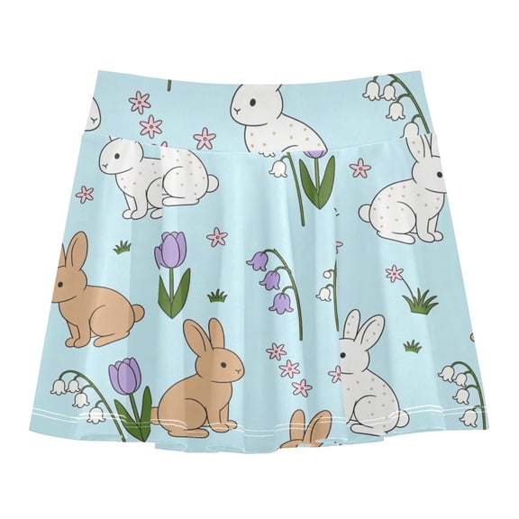 Girls' Skorts Elastic Waist Skorts with Inner Shorts Athletic Workout Shorts Skirts Rabbits and Tulips Pattern X-Large