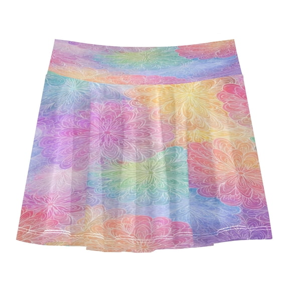 Girls' Skorts Elastic Waist Skorts with Inner Shorts Athletic Workout Shorts Skirts Rainbow Flower Pattern X-Large