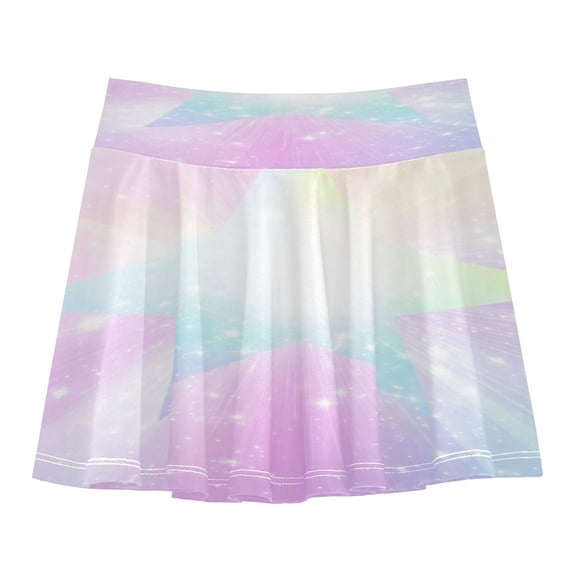 Girls' Skorts Elastic Waist Skorts with Inner Shorts Athletic Workout Shorts Skirts Rainbow Gradient Stars Small