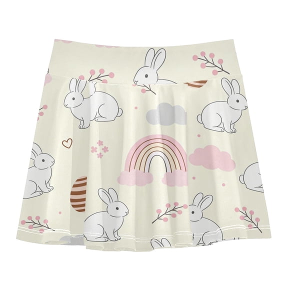 Girls' Skorts Elastic Waist Skorts with Inner Shorts Athletic Workout Shorts Skirts Rainbow and Rabbit Pattern X-Large