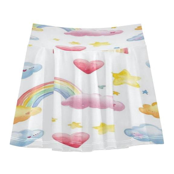 Girls' Skorts Elastic Waist Skorts with Inner Shorts Athletic Workout Shorts Skirts Rainbows and Clouds Small
