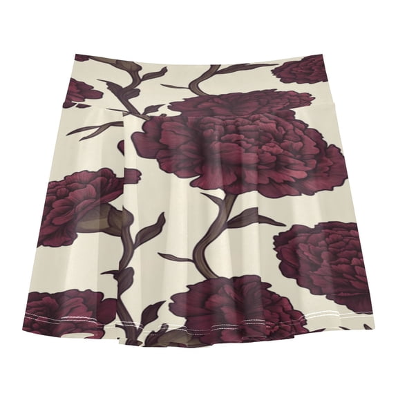 Girls' Skorts Elastic Waist Skorts with Inner Shorts Athletic Workout Shorts Skirts Red Carnations Pattern Small