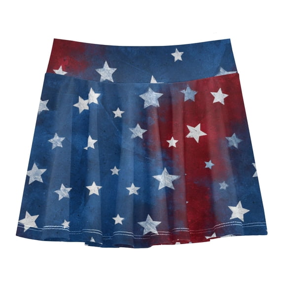 Girls' Skorts Elastic Waist Skorts with Inner Shorts Athletic Workout Shorts Skirts Red White and Blue Stars Pattern X-Large