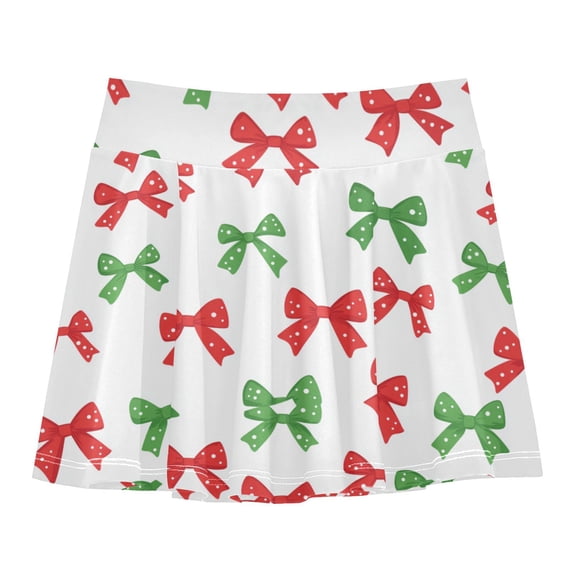Girls' Skorts Elastic Waist Skorts with Inner Shorts Athletic Workout Shorts Skirts Red and Green Bows Small